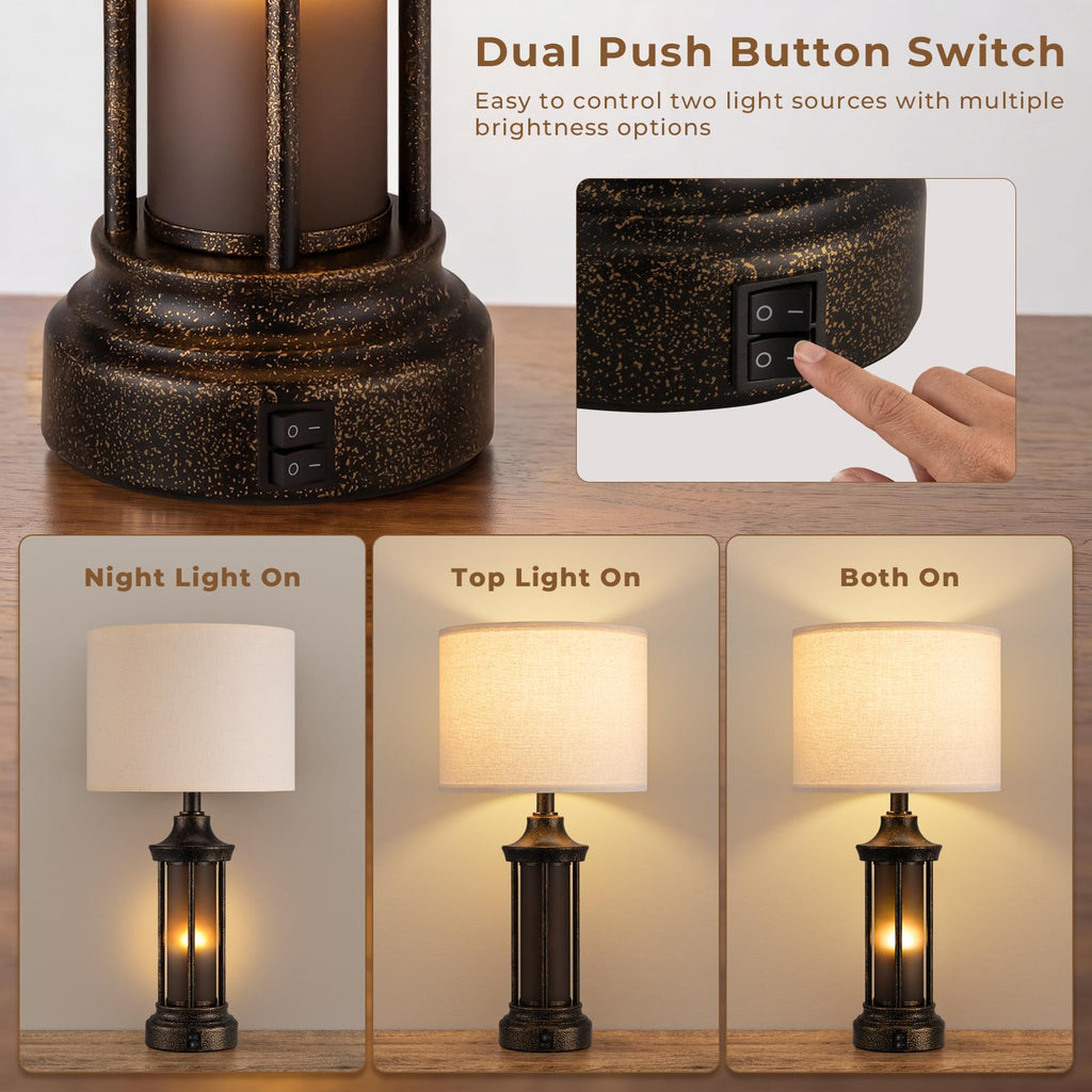 24" Farmhouse Table Lamps, Black Bedside Lamps