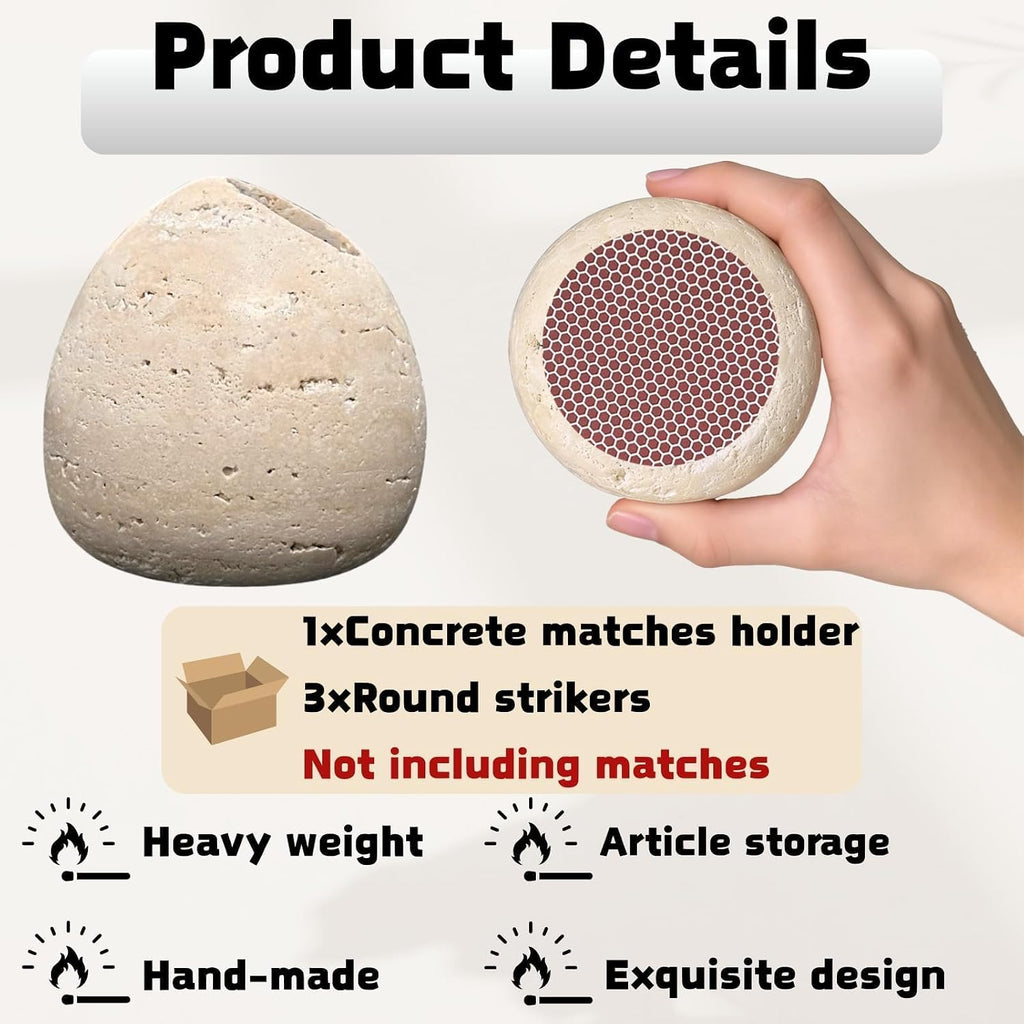 Travertine Match Holder & Extra Striker Pad 3.2in Handmade Stone Match Organizer Matches in a Jar Decorative Cute