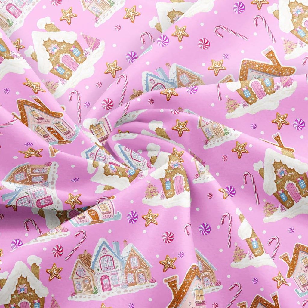 Christmas Polyester Fabric by The Yard Candy Cane House Polyester Fabric for Sewing Crafting Candy Canes Print Soft