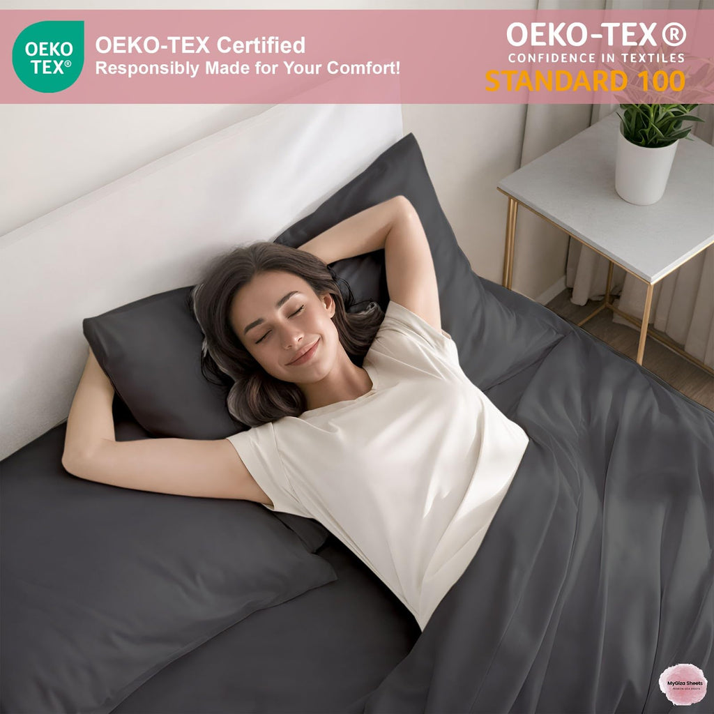 Flex Head King Sheets Sets for Adjustable Beds-Top Split King Sheets Sets (4 Pcs) King 34 Inch Down Sheets Slate Grey