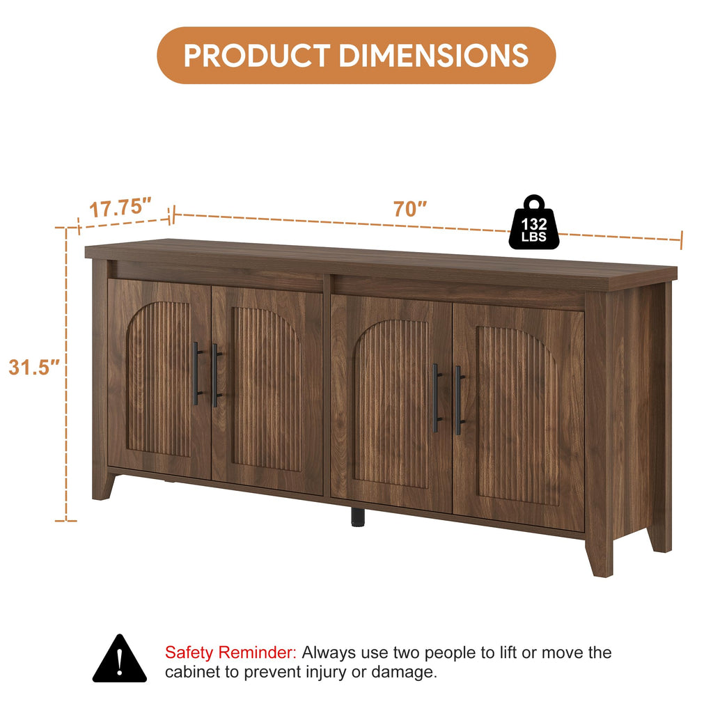 Modern Buffet Cabinet with Storage, 70" Fluted Sideboard Cabinet with Adjustable Shelves, Wood & Multi-Functional