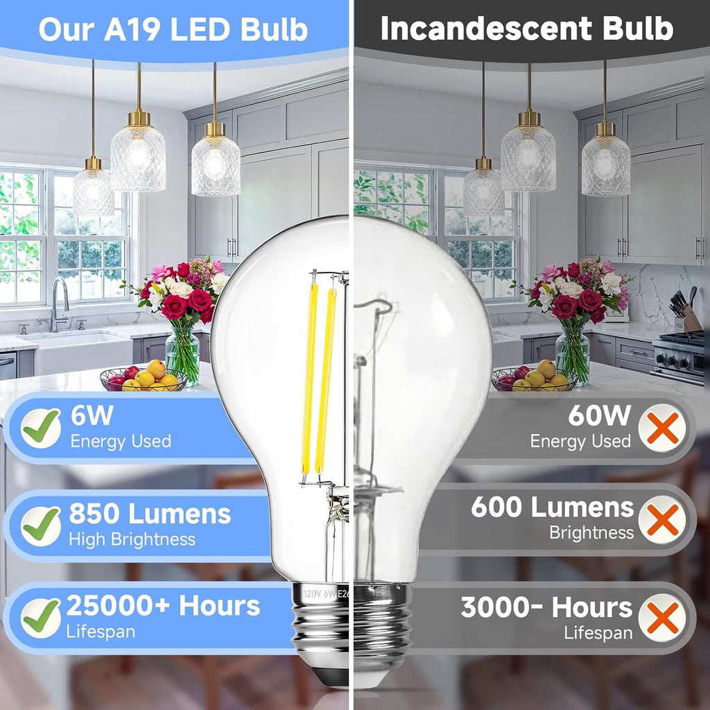A19 Vintage LED Edison Light Bulbs 60W Equivalent, Dimmable E26 Bulb