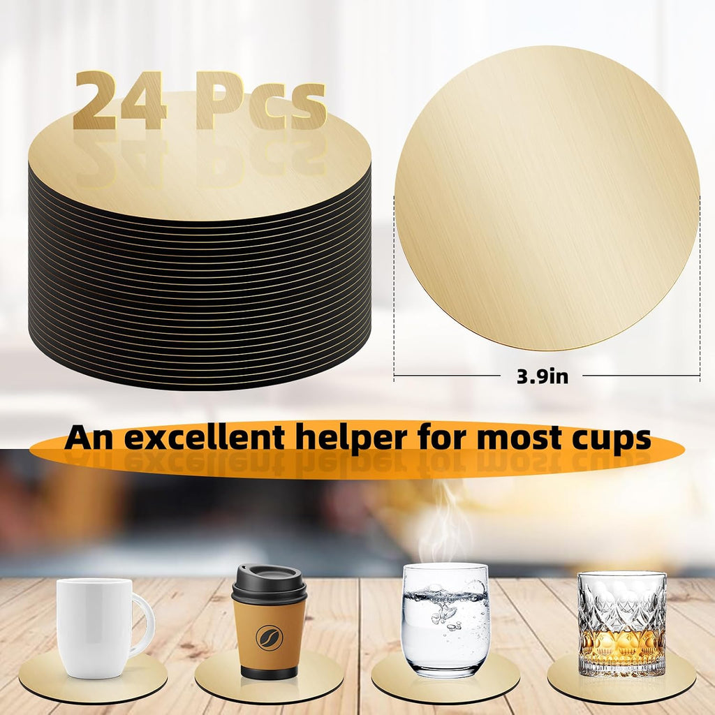 Stainless Steel Coasters, 4 Inches Gold Mirror Coasters, Non Slip Eva Base Round Modern Coaster for Drinks - Set of 24