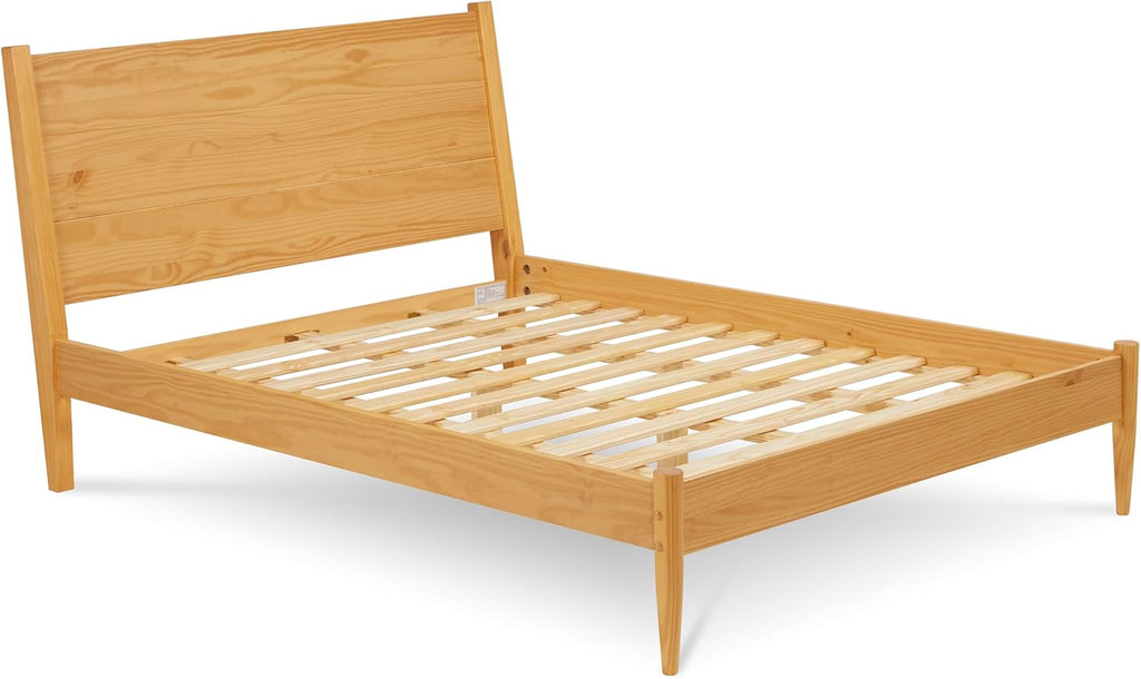 Mid Century Solid Wood Platform Bed Queen Size ‐ Scandinavian Oak Finish