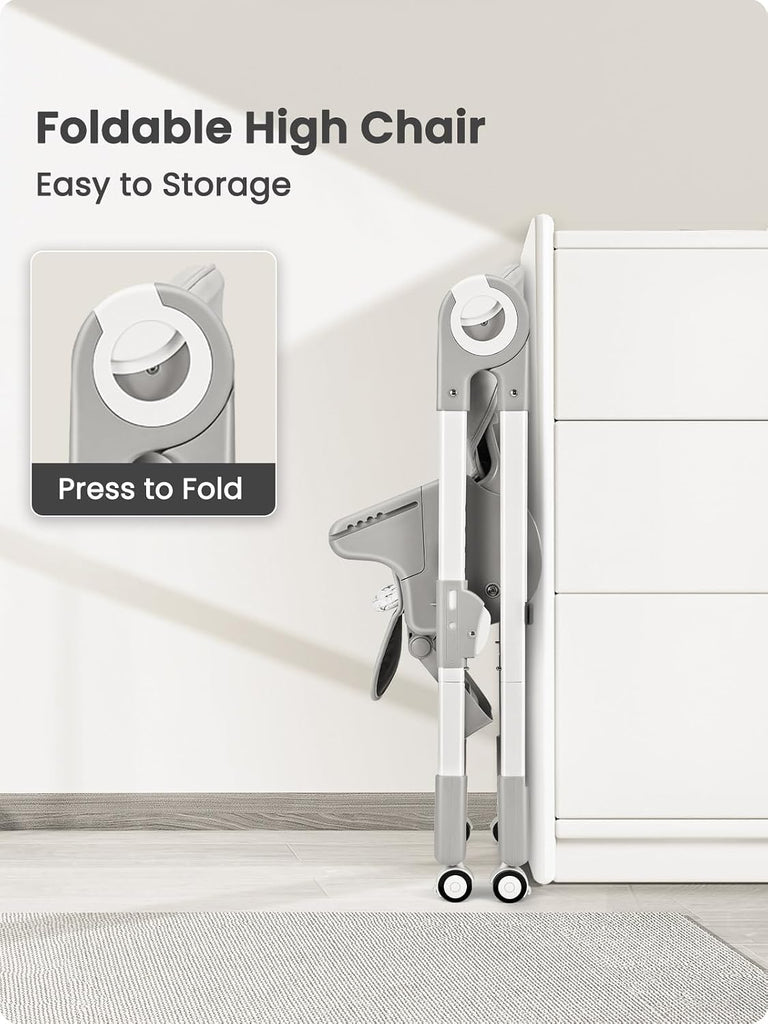 Baby High Chair with Wheel, Adjustable Foldable Chair for Babies & Toddlers | 8-Level Height Adjustment, Adjustable