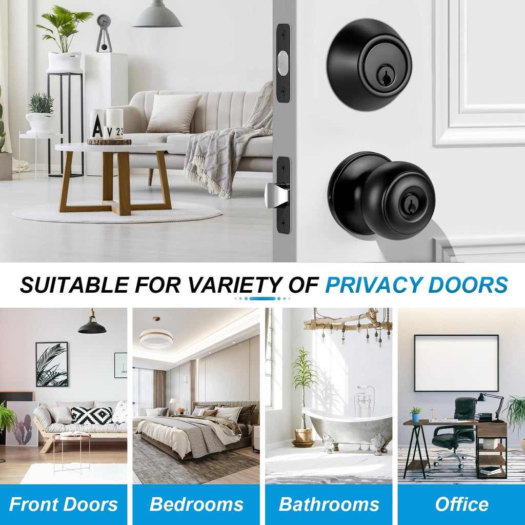 4 Pack Front Door Lock Set,Matte Black Exterior Door Lock Set with Deadbolt,Single Cylinder Deadbolt Lock and Door