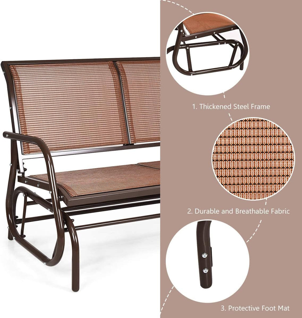Swing Glider Chair 48 Inch with Spacious Space, 2 People Lounge Cozy Patio Bench Outdoor & Indoor , Backyard