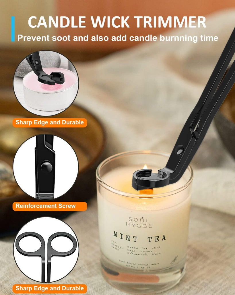 4 in1 Candle Accessory Set - Wick Trimmer, Candle Snuffer, Wick Dipper, Candle Lighters-Stainless Steel Care Kit