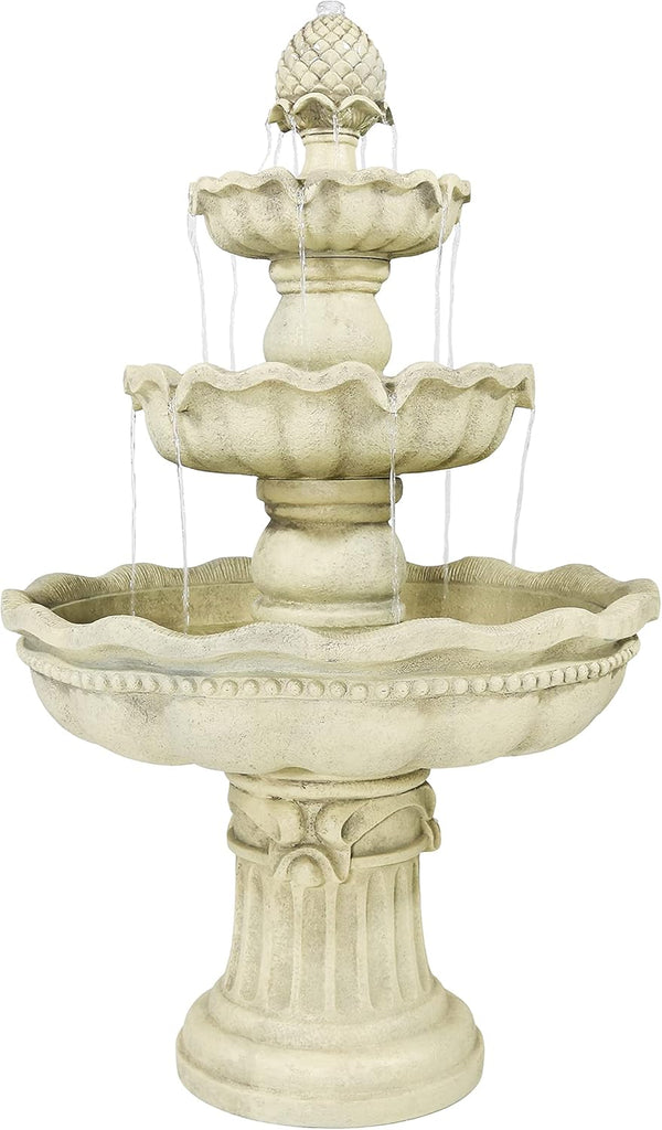 51-Inch 3-Tier Water Fountain - Electric Outdoor Fountain with Pineapple Top - Outdoor Patio & Garden Water Feature