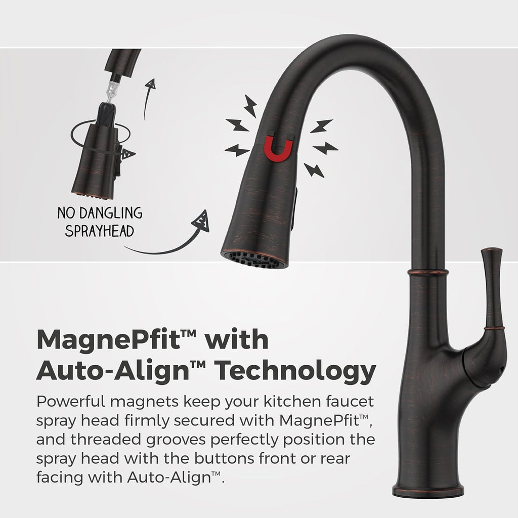 Alderwood Kitchen Faucet with Pull Down Sprayer and Soap Dispenser Single Handle High Arc Spout NSF Certified Tuscan