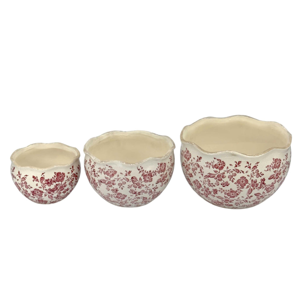 Ceramic Plant Pots Set of 3 Rustic Vintage Farmhouse Cream Crackle Glaze (11"/ 9.6"/ 7") Garden Indoor Outdoor Flower