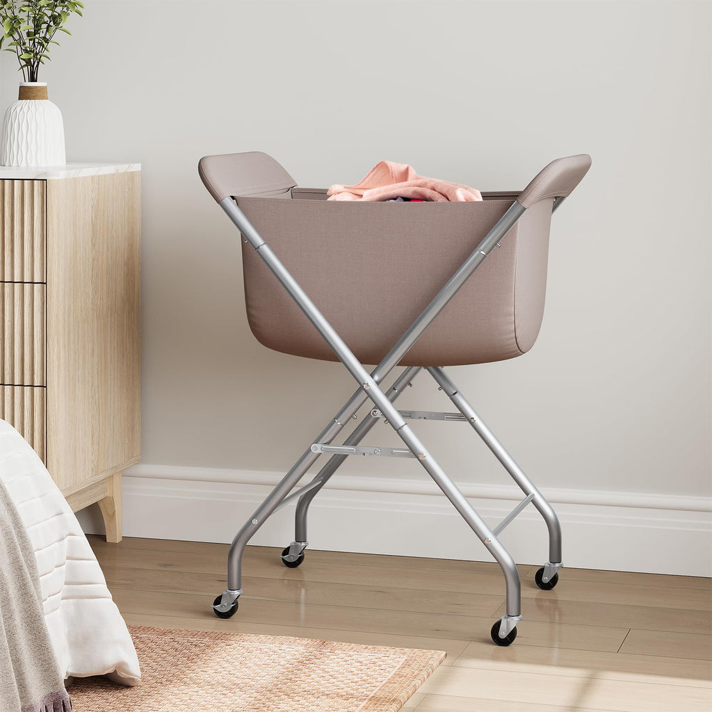 Laundry Basket with Wheels, Collapsible Laundry Hamper, Camel Brown