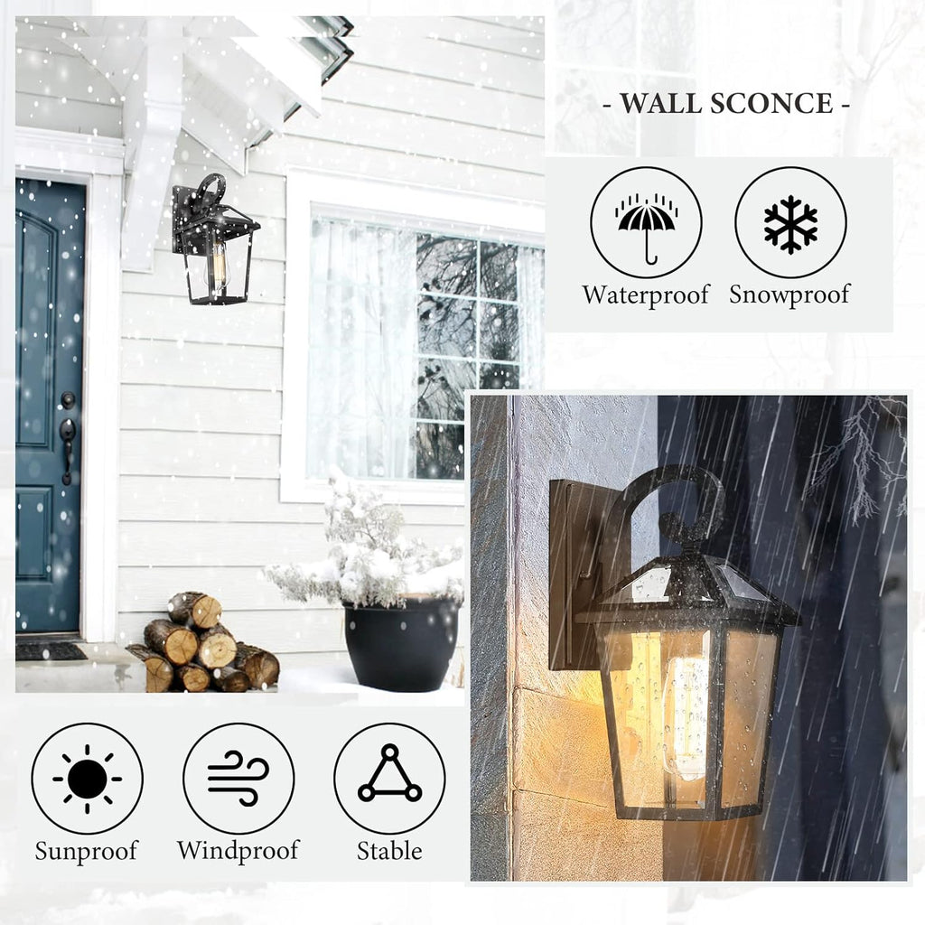 Outdoor Light Fixtures Wall Mount, Waterproof Exterior Wall Lanterns with Glass, Outside Wall Sconces