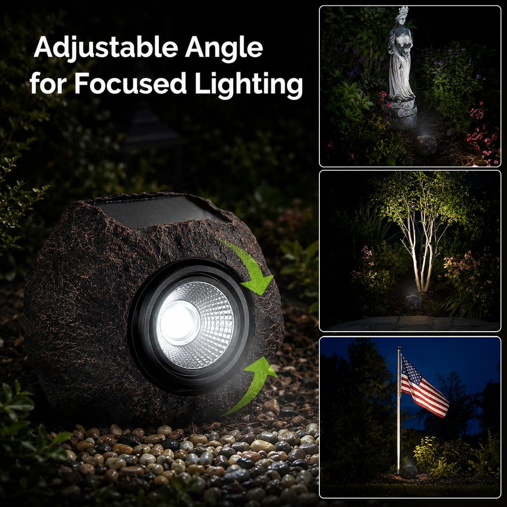Solar Rock Lights Outdoor Garden Waterproof - Super Bright LED Solar Spotlights, Solar Powered Landscape Path