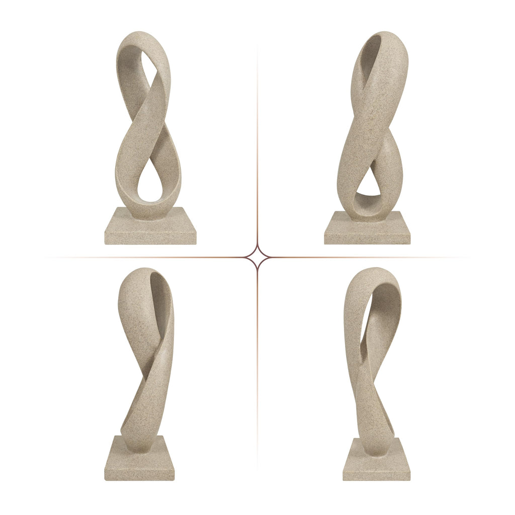 Modern Minimalist Abstract Sculpture, 14.5'' Tall Figure Eight Infinity Statue, Resin Hand Crafted Accent Décor
