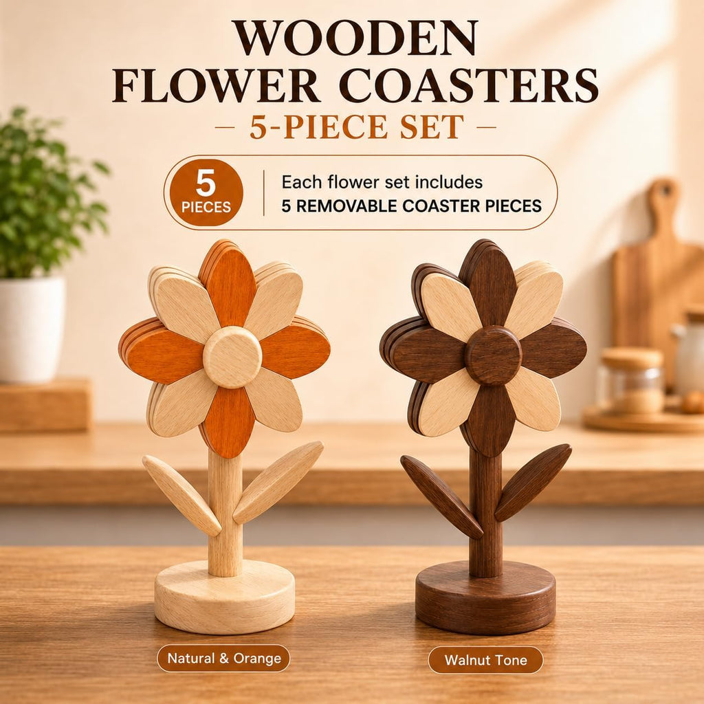 Sunflower Trivets for Hot Dishes, Wooden Tree Trivet Stand Set - Set of 5