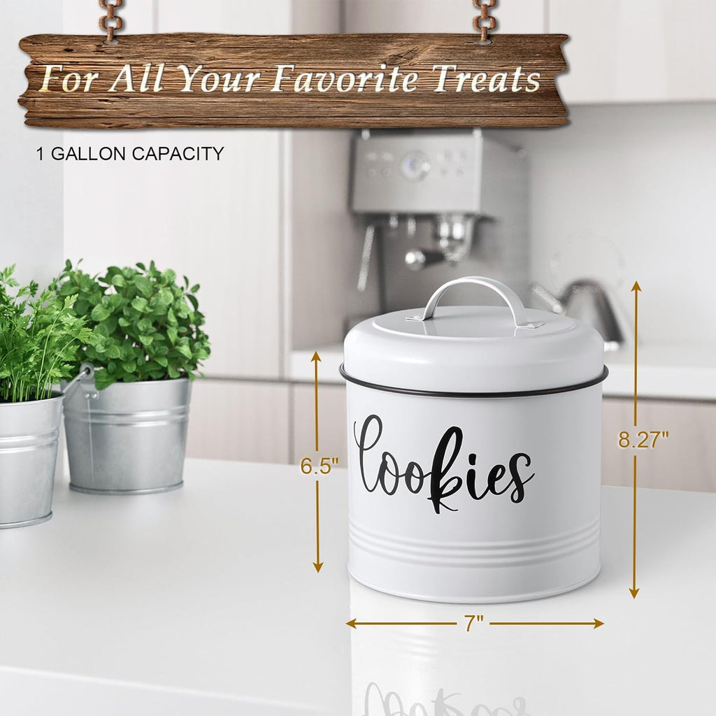 Farmhouse Cookie Jar Counter, 1 Gallon Vintage Cookie Jar with Airtight Lid, Large Food Storage Container for Candy