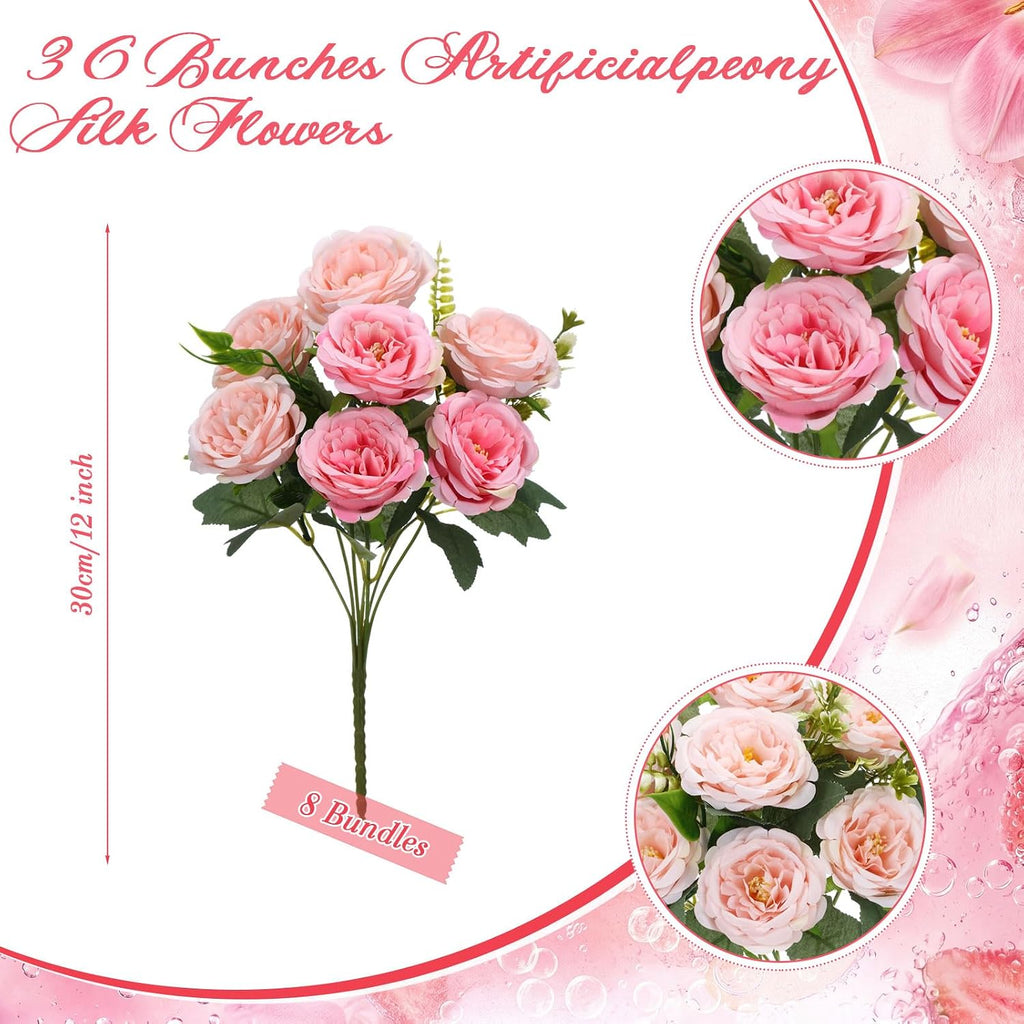 Artificial Peonies Flowers Fake Silk Peony Bouquet Faux Peonies Flowers Bulk for Decoration Vase Floral Arrangements - Set of 8