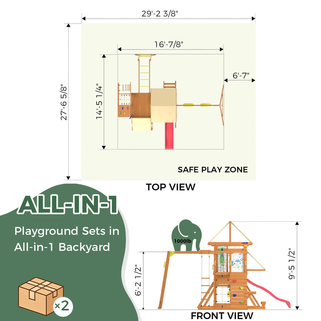 Wooden Swing Sets for Backyard, Outdoor Playset with Climbing System