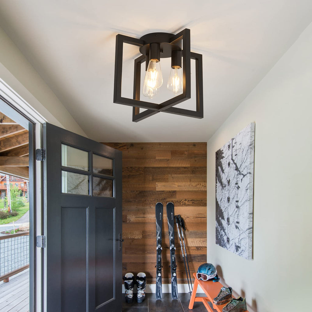 3-Lights Ceiling Light Fixture, Industrial Black Semi Flush Mount Chandelier, Ceiling Lighting Living Room Bedroom