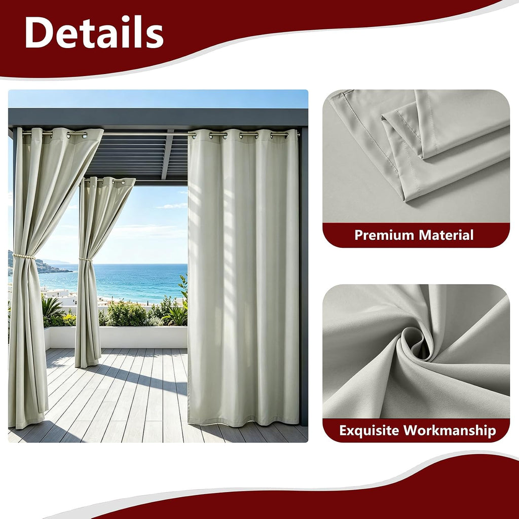 8 Panels Outdoor Curtains Waterproof - 52x95 Inches Silver Blackout Curtains, Polyester Weatherproof Privacy Drapes