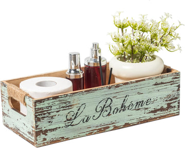 Farmhouse Distressed Wooden Storage Box, Rustic Bathroom Decor Box, Decorative Toilet Tank Basket, Vintage Countertop