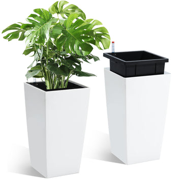 16 in Tall Planters Set of 2, Outdoor&Indoor Black Planter Pots, High Front Porch Planter Pots with Drainage