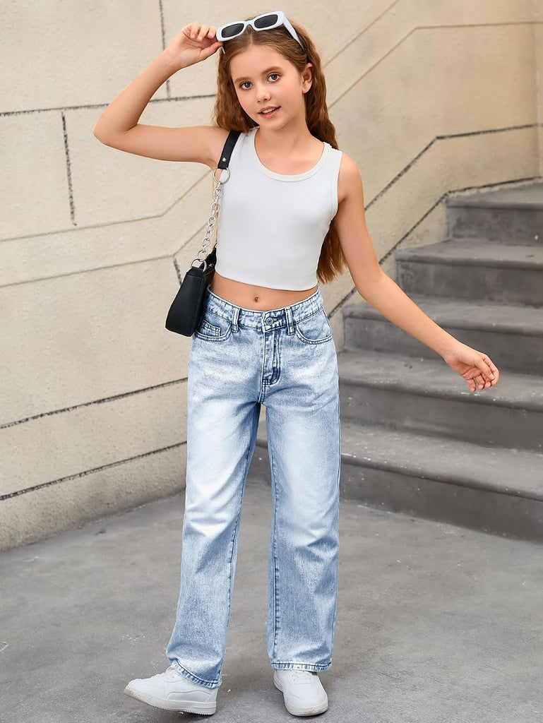 Girl's Baggy Jeans Wide Straight Leg Denim Pants Kids