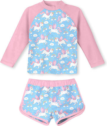 Girls Rash Guard Two Pieces Long Sleeve Swimsuit Sets