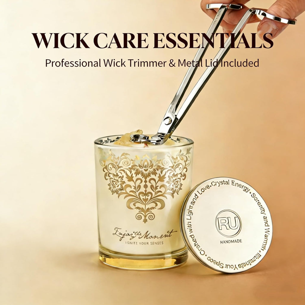 Luxury Candle Gift Set for Women, 3x7oz, Trimmer & Snuffer Lid - Set of 5