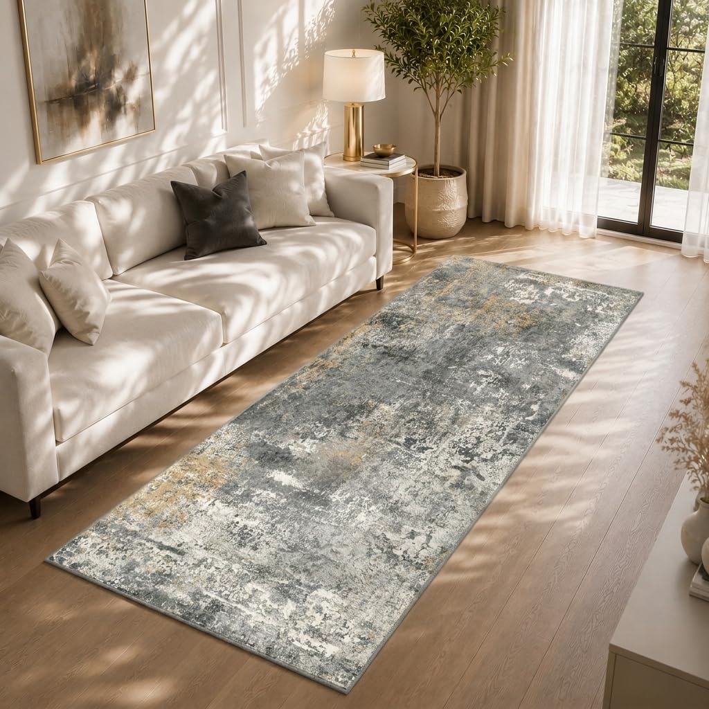Hallway Washable Runner Rug Soft Non Slip Carpet Runner, Gray/Orange