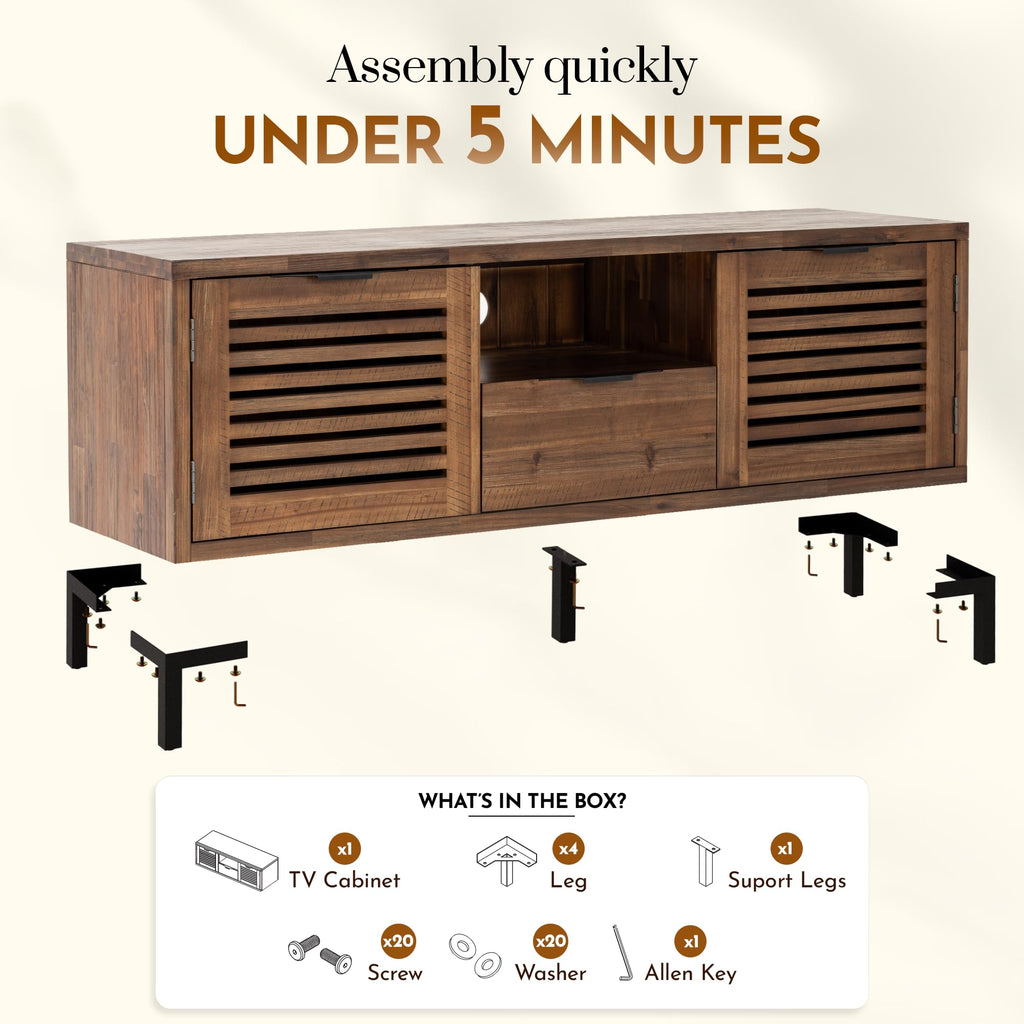 Millie Solid Wood TV Stand for TVs up to 65 Inches, Modern Farmhouse TV Stand with Rustic Charm, TV Stands, Chestnut