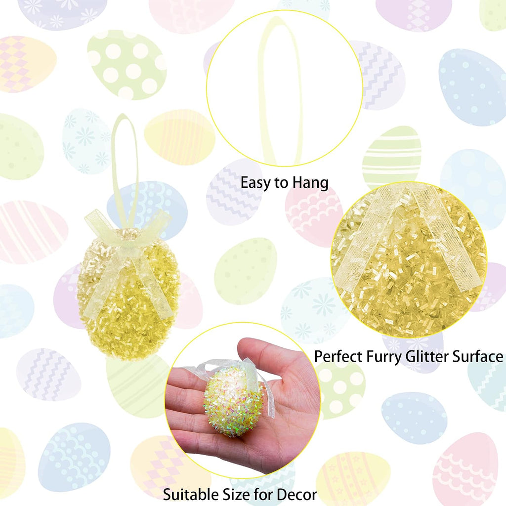 Easter Glitter Hanging Eggs - Colorful Tinsel Easter Egg Ornaments, Spring Foam Hanging Egg Ornament for Tree - Set of 30