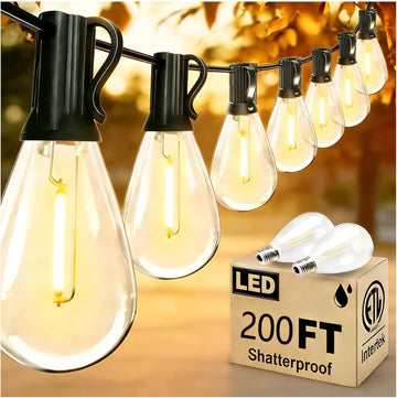 200FT Outdoor String Lights, Ultra Long Waterproof 60+2 Shatterproof Bulbs Led Outside Patio Lights for Porch Deck