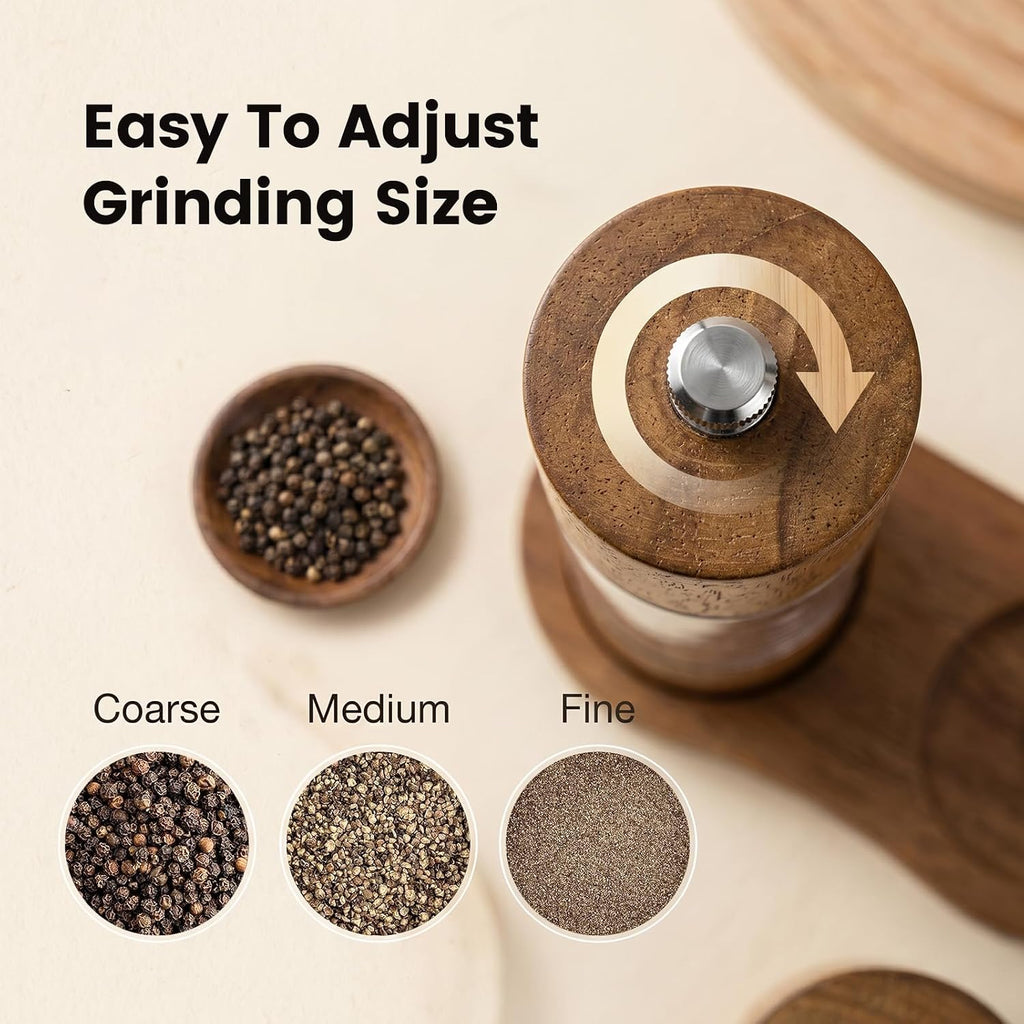 Wooden Salt and Pepper Grinder Set, Manual Salt and Pepper Mills, Wooden Shakers with Adjustable Coarseness