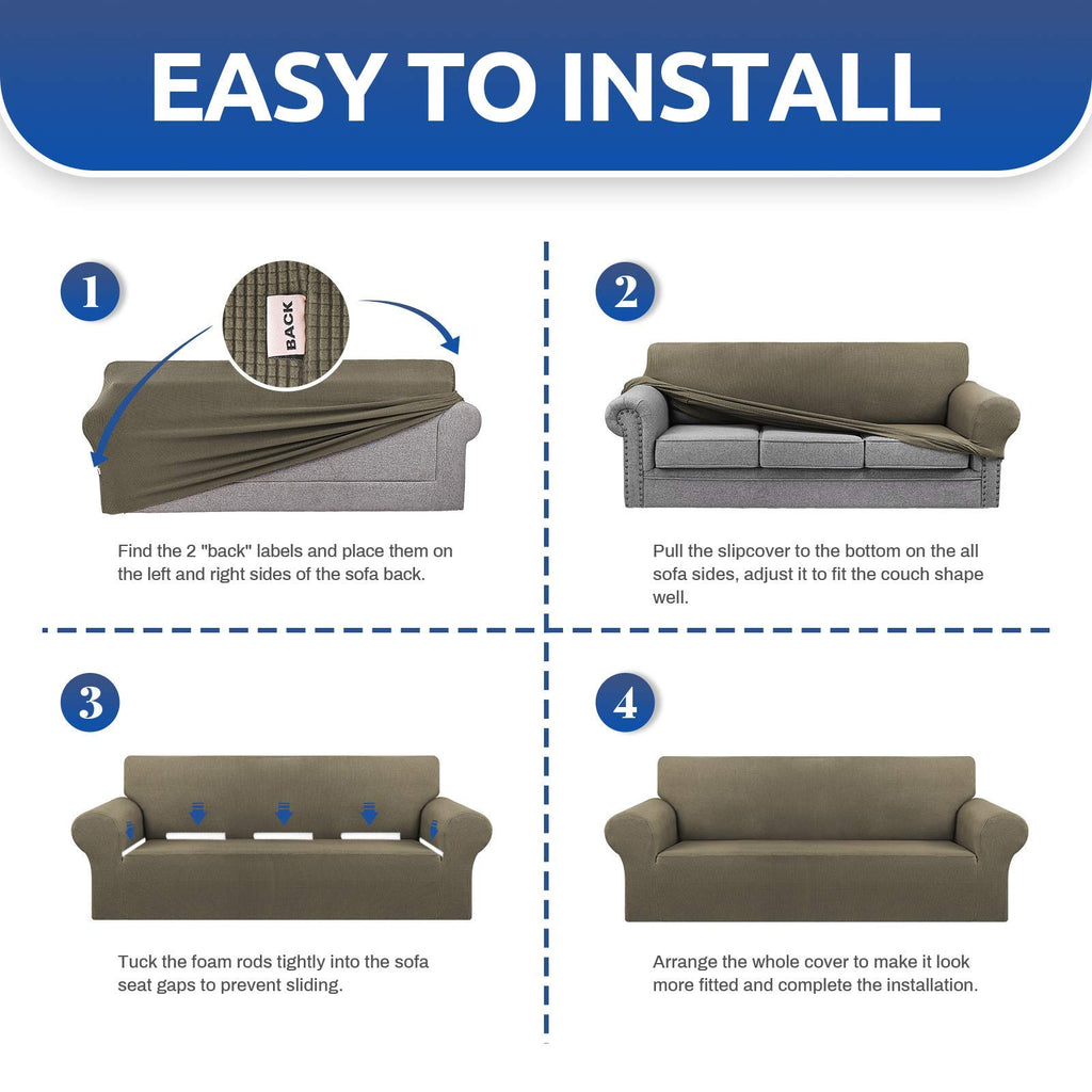 Stretch Loveseat Couch Cover, 2 Cushion Couch Slipcover, Khaki