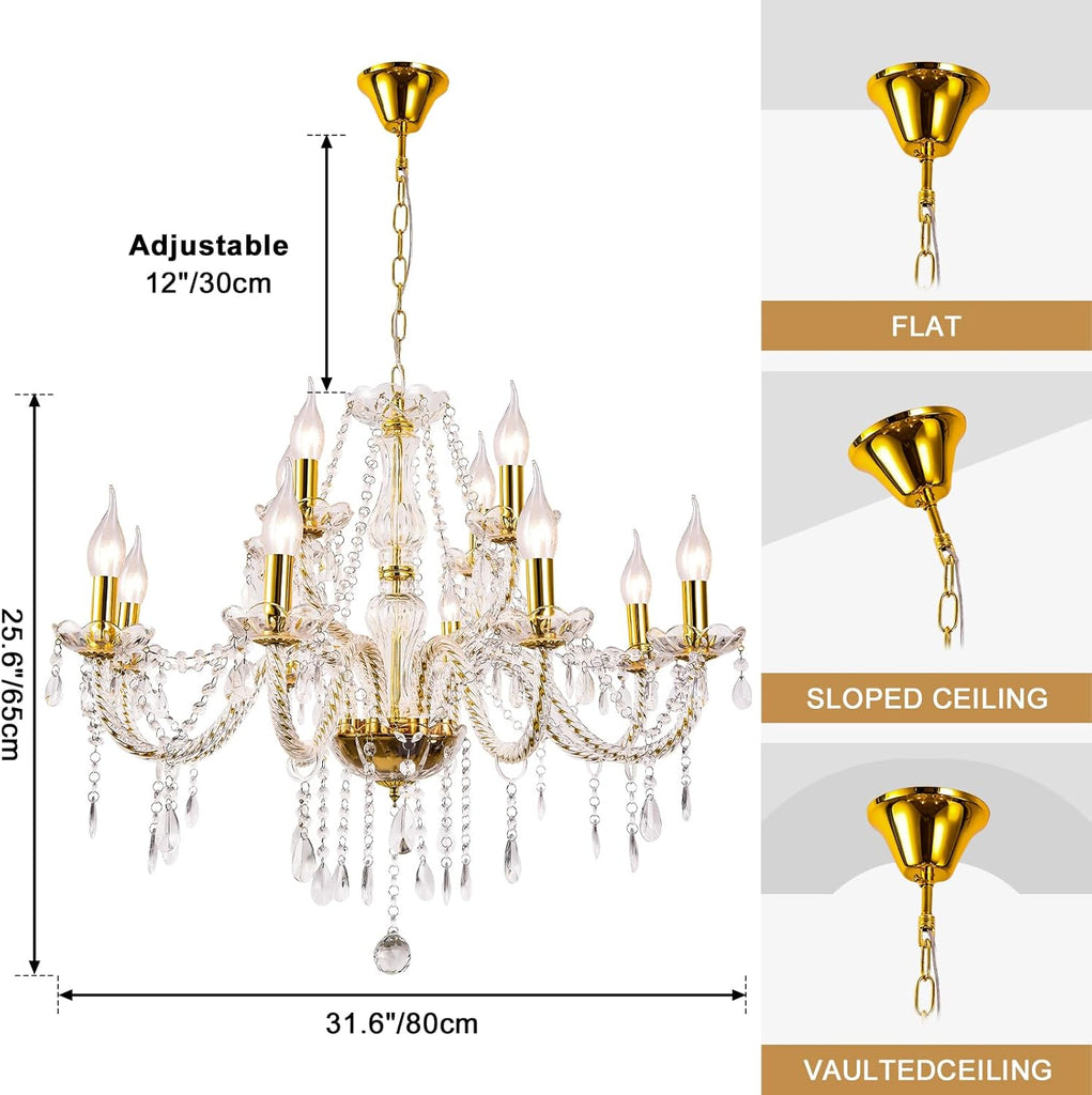 Modern Elegant 12 Lights K9 Crystal Glass Chandelier Golden Pendant Ceiling Lighting European Style for Dining Living Room Bedroom Transparent,12 E12 Bulbs Required A110-B0DRF554CX