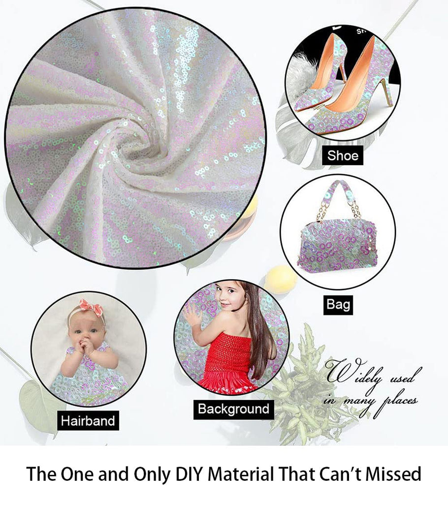 Fabric by The Yard 1 Yard Iridescent White Sequin Fabric Glitter Embroidery Fabric by The Yard Material for DIY