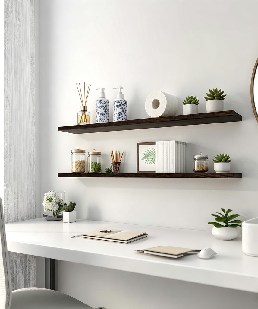 48 Inch Rustic Wood Floating Shelves Farmhouse Wooden Wall Shelves Bedroom Living Room Kitchen Office Set of 4 Brown