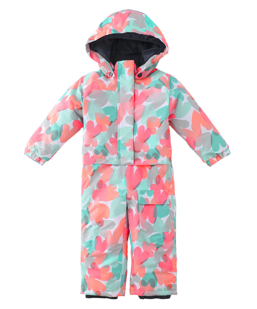 Girls One Piece Snowsuit Waterproof Ski Snowboard Coverall Coral Hearts