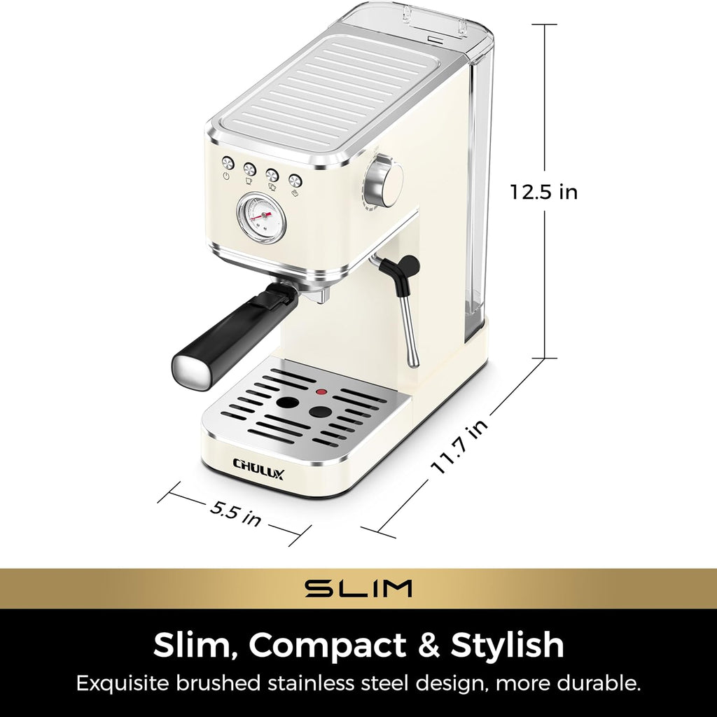 Slim Espresso Machine with Milk Frother Cappuccino, Creamy | Precise Pressure Gauge, Food-Grade Materials, 20 Bar