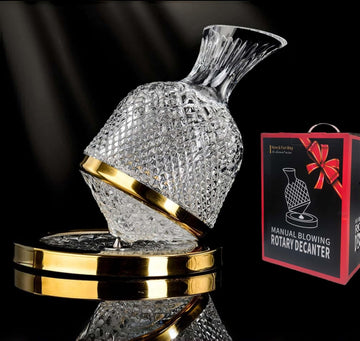 Crystal Wine Decanter Set, Spinning Red Wine Aerator Carafes Glass,1.5L