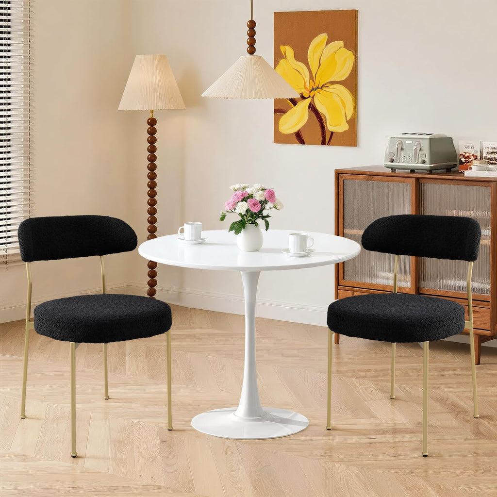 24" Small Round Kitchen Table Set for 2 with Velvet Upholstered Chairs