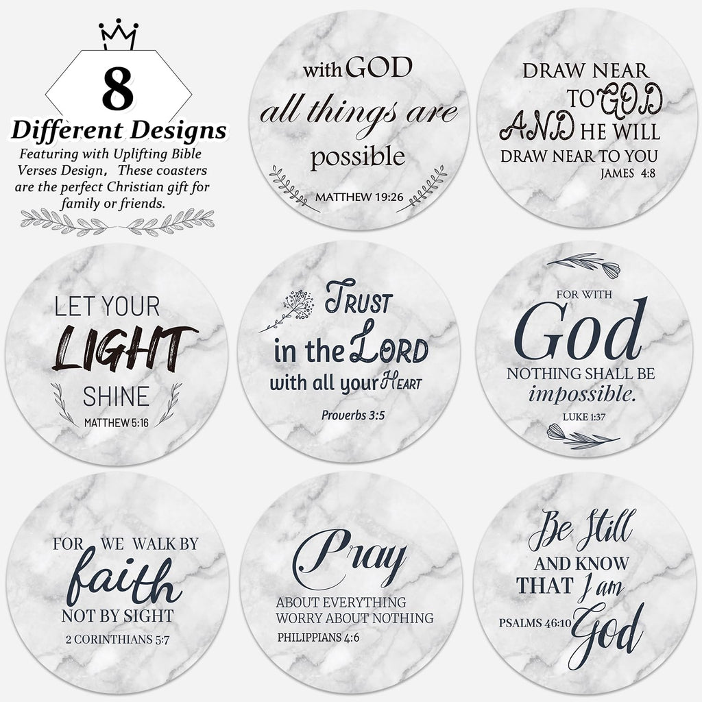 Ceramic Coasters with Bible Verses, Coasters Set of 8 with Holder, Absorbent Drink Coasters Decor and Christian