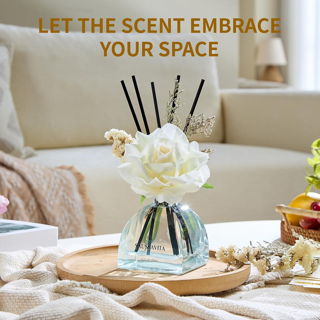 Reed Diffusers Set Flower Scented Diffuser for 140 Days, Flower Diffuser 250ml with Decorative Rose and Dried