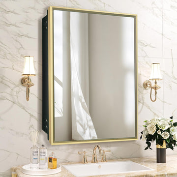 Bathroom Medicine Cabinet with 24x30 Inch Mirror - Recessed or Surface Mount Vanity Storage Cabinet| Antique Brush