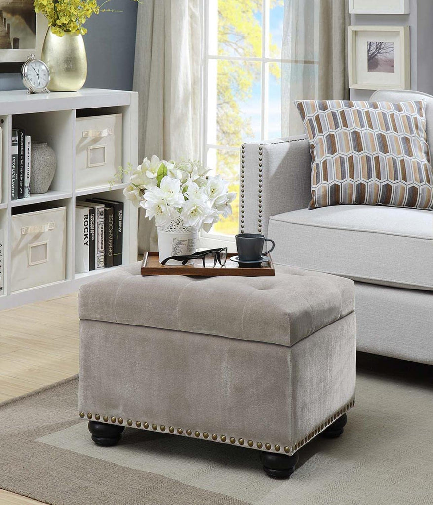 Designs4Comfort 5th Avenue Storage Ottoman 24" - Contemporary Foot Stool and Seat with Hinged Lid, Den, Light Taupe
