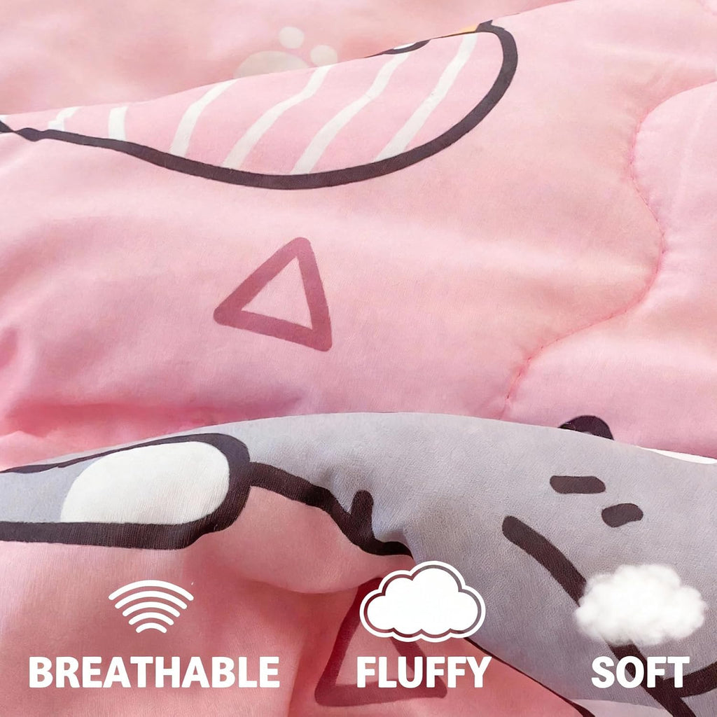 7 Piece Girls Cats Bedding Comforter Set Twin for Kids Bed in A Bag Pink Cute Cartoon Pet Cat Bedding Set for Boys