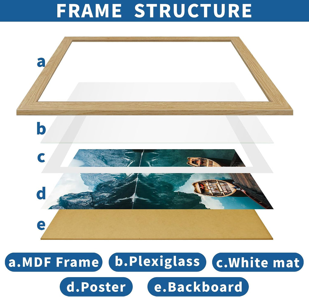 24x36 Poster Frame Set of 2, Natural Oak Wood Style - Display 20x30 Picture with Mat or 24 x 36 Poster without Mat