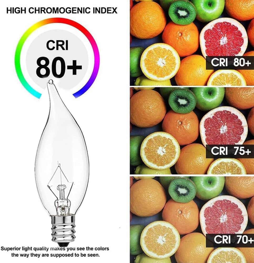 E12 Candle Light Bulbs, 60W Candelabra Light Bulbs, B10 Clear Candle Base Bulb with Warm White 2700K, 600 Lumen